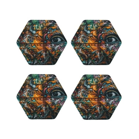 

Kdxio Colorful Graffiti Abstract Eye Funny Coasters 4 Pcs Leather Coasters Housewarming Gifts Protect Furniture from Water Marks Scratch and Damage