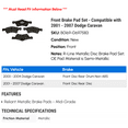 thumbnail image 2 of Front Brake Pad Set - Compatible with 2001 - 2007 Dodge Caravan 2002 2003 2004 2005 2006, 2 of 2