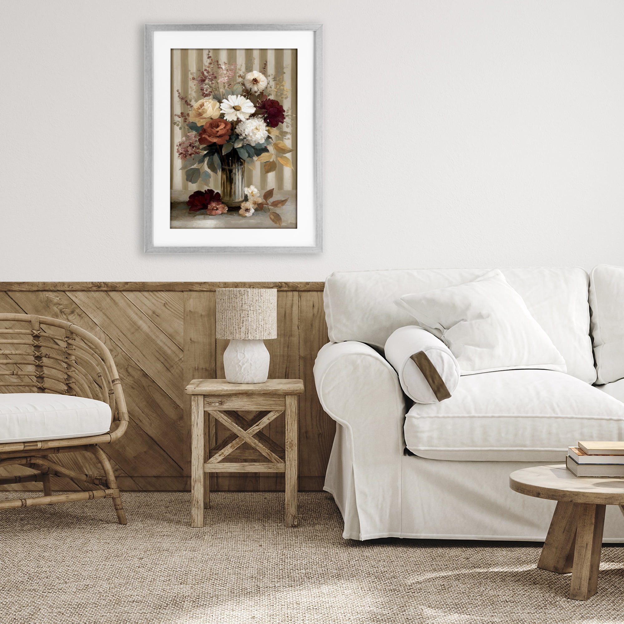 Stupell Industries Vintage Arrangement with Stripes Gray Framed Print Under Glass, design by Petal Prints Design