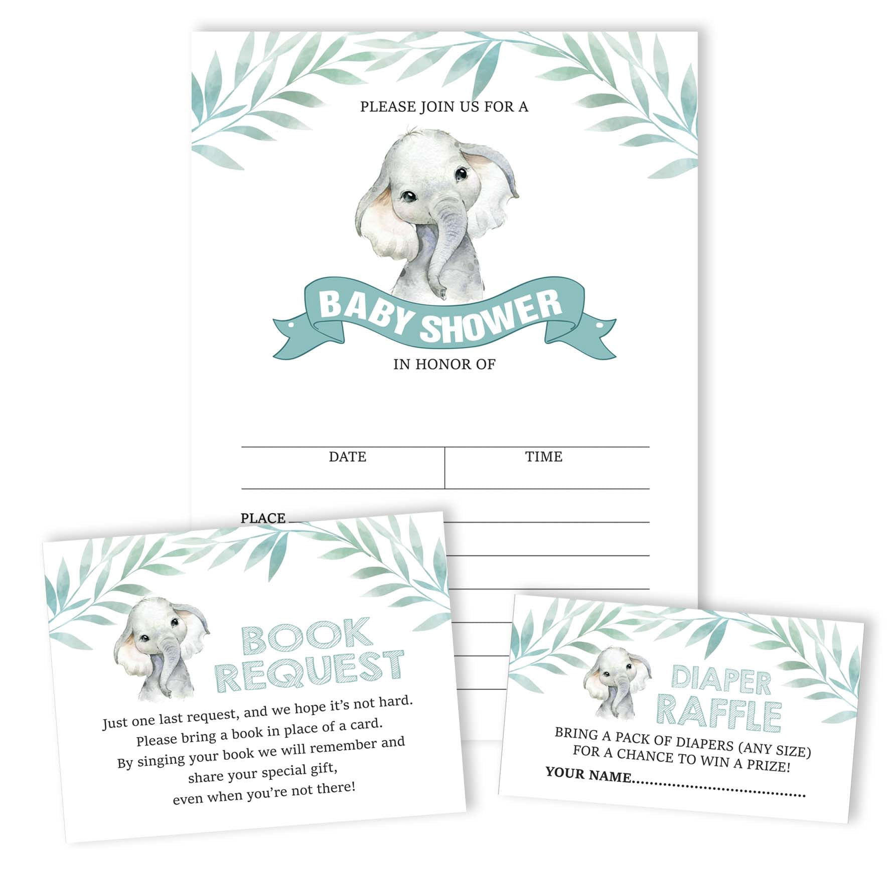 Inkdotpot Set Of 30Baby Shower Invitations-Diaper Raffle Tickets And Baby Shower Book Request Cards Baby Elephant Gender Neutral Invites Its A Boy Its A Girl