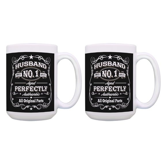 ThisWear Birthday Gifts for Husband Aged Perfectly Authentic Original Parts 2 Pack Gift 15oz Mugs Cups Black