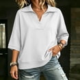 thumbnail image 3 of Taqqpue Women's Sweatshirt 3/4 Sleeve Lapel Half Zip Up Sweatshirt Solid Color Oversize Hoodless Hoodies Loose Fit Casual Pullover Tops with Pockets for Women, 3 of 10