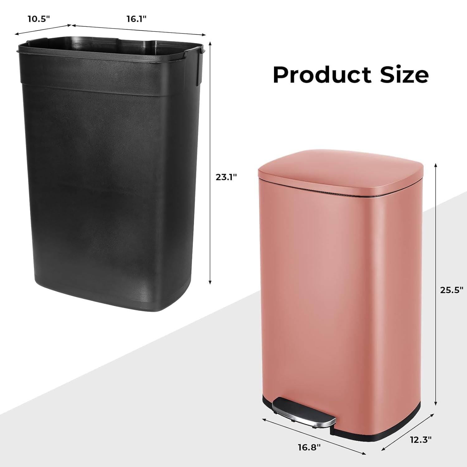 LAZY BUDDY 13.2 Gallon Kitchen Trash Can with Lid, Stainless Steel Rectangular Step Trash Can for Home, Bathroom