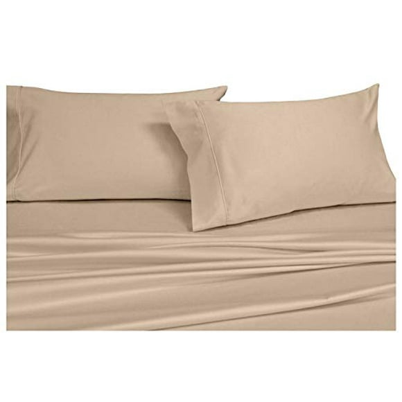 Draps en Coton, Ensemble de Draps 4 Pcs, 100 % Coton, 300 Fils, Satin Uni, Poches Profondes - Beige - Cal Très Grand, Taille California Très Grand