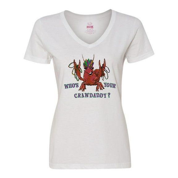 Inktastic WHO'S YOUR CRAWDADDY? Mardi Gras Crayfish Women's V-Neck T-Shirt