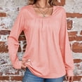 thumbnail image 2 of Femmes Manches Longues Tops Habillés Col Carré Chemise Plissée Ample Coupe Chemises, 2 of 5