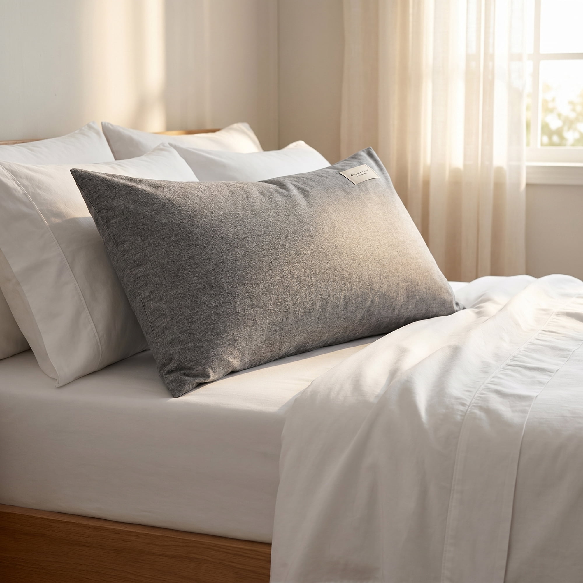 Unique Bargains 2Pcs Cotton Wrinkle Resistant Durable Pillowcase Queen Gray C