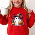 thumbnail image 3 of dazeni Funny Ghost Pumpkin Pattern Sweatshirts for Kids Girls Oversized Crewneck Sweatshirt Loose Casual Long Sleeve Tunic Pullover Red 3-4 Years, 3 of 7