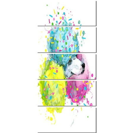 White Sphere Design Art 'Cute White Dog with Color Spheres' 5 Piece Painting Print on Wrapped Canvas Set ()