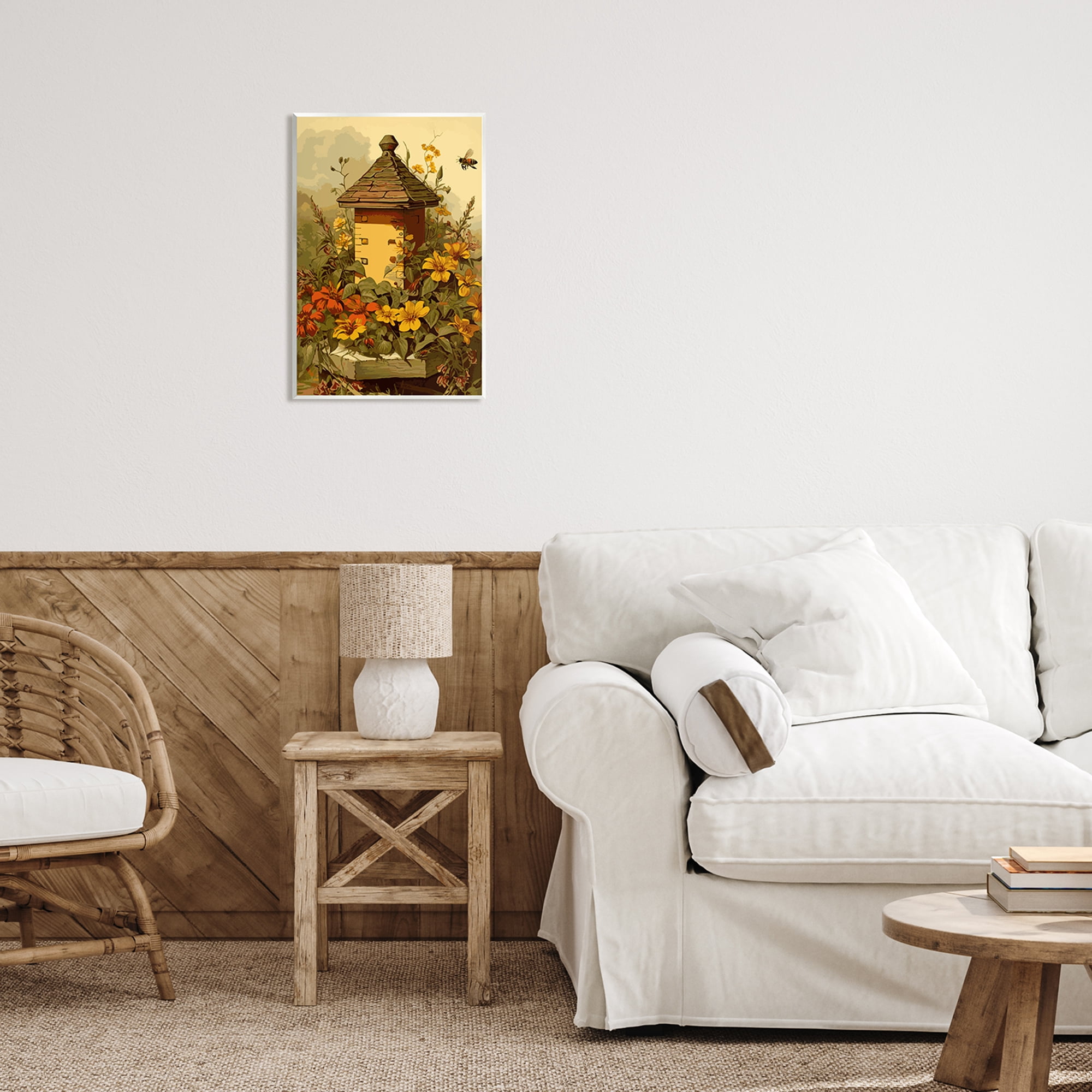 Stupell Industries Bees & Floral Architecture Botanical & Floral Painting Unframed Art Print Wall Art, 13 x 19