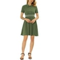 thumbnail image 2 of Vestido de verano de bloque de color con botones y fruncido de A-line de INSPIRE CHIC para mujer en verde militar L, 2 of 5