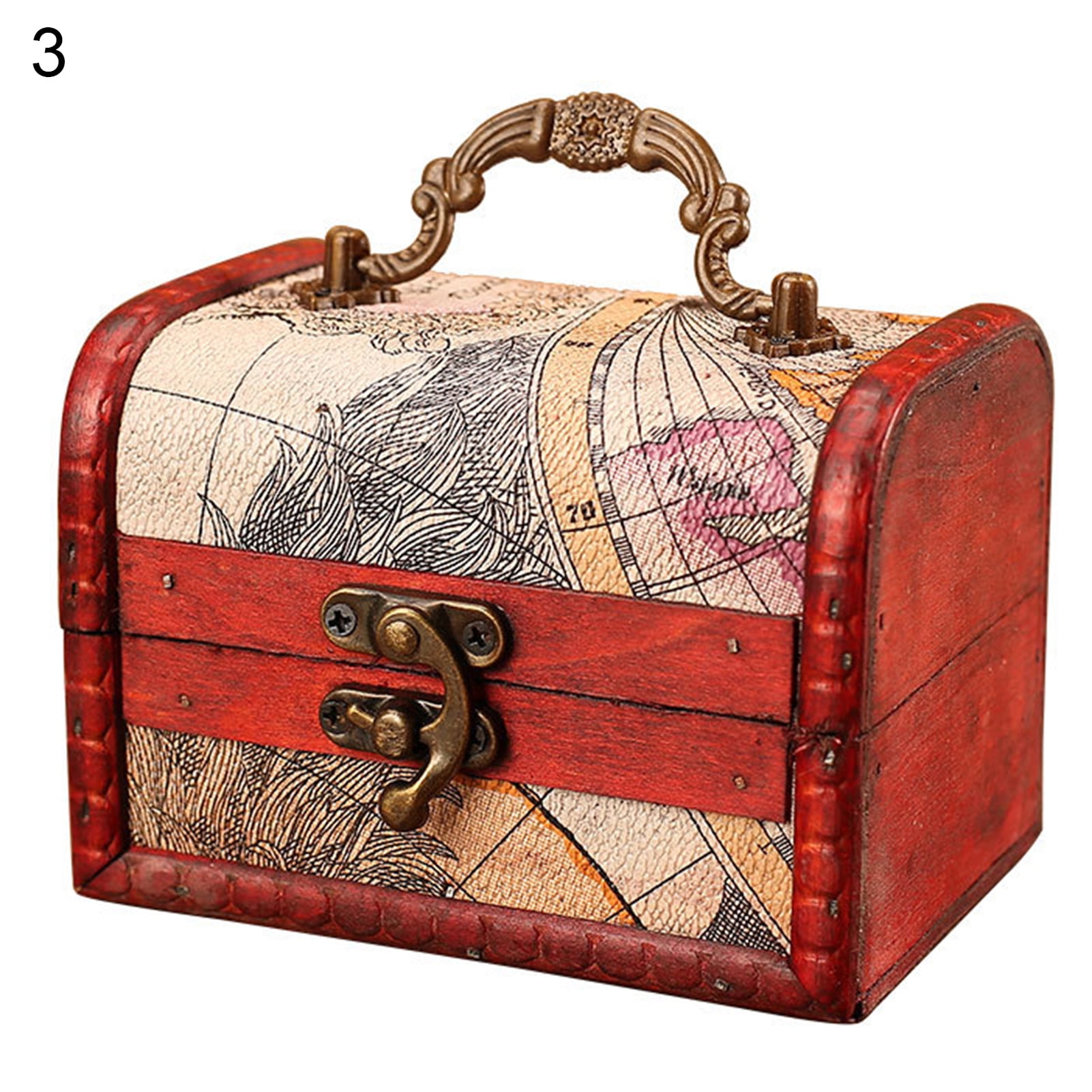 Vintage Wooden Treasure Chest,Multifunction Embossed Jewelry Box