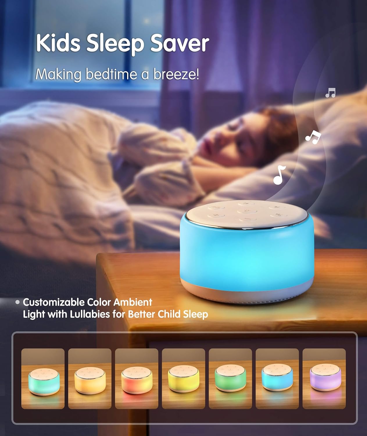 White Noise Sound Machine Baby for Sleeping with Night Light – 34 Soothing Sounds, Rechargeable White Noise Machine for Kids Adults, Portable Lullaby Sleep Machine Baby Soother Home Travel