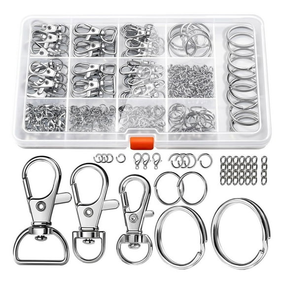 Set of 265 Metal Keychain Rings Rotating Spring Hooks Keychain Accessory Alloy for Jewelry Project