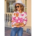 thumbnail image 5 of Flowers Sweater Crewneck Cute Casual Long Sleeve Fall Winter Knitted Pullover Tops White L, 5 of 9