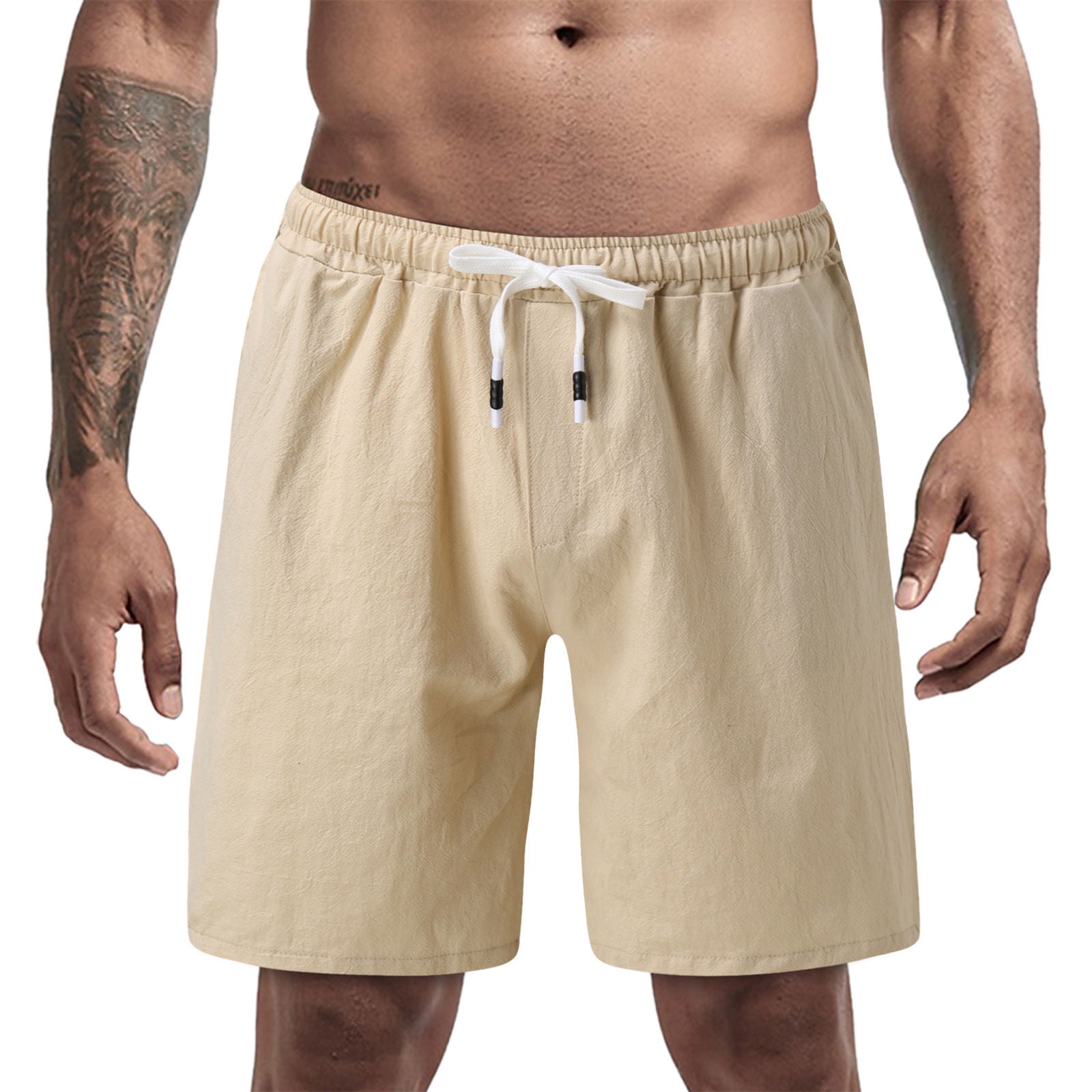 Pxiakgy Men's Summer Shorts, Solid Color, Cotton Linen