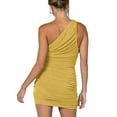 thumbnail image 3 of Bigersell Long Tank Dress Women's Soild One-Shoulder Ruched Sleeveless Skinny Mini Short Dress Regular Slip Dress Style 781, Female Cropped Dresses Yellow XS, 3 of 7