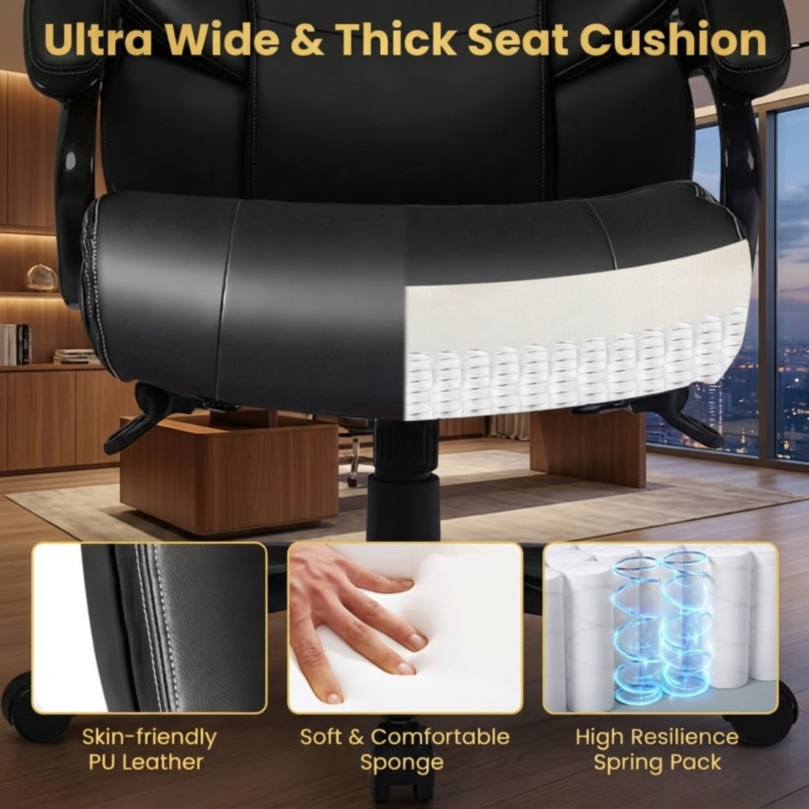 Furnibear Massage Office Chair High Back Big and Tall Executive Chair with Heat Lumbar Support Padded Armrests Ergonomic Computer Desk Chair, Black