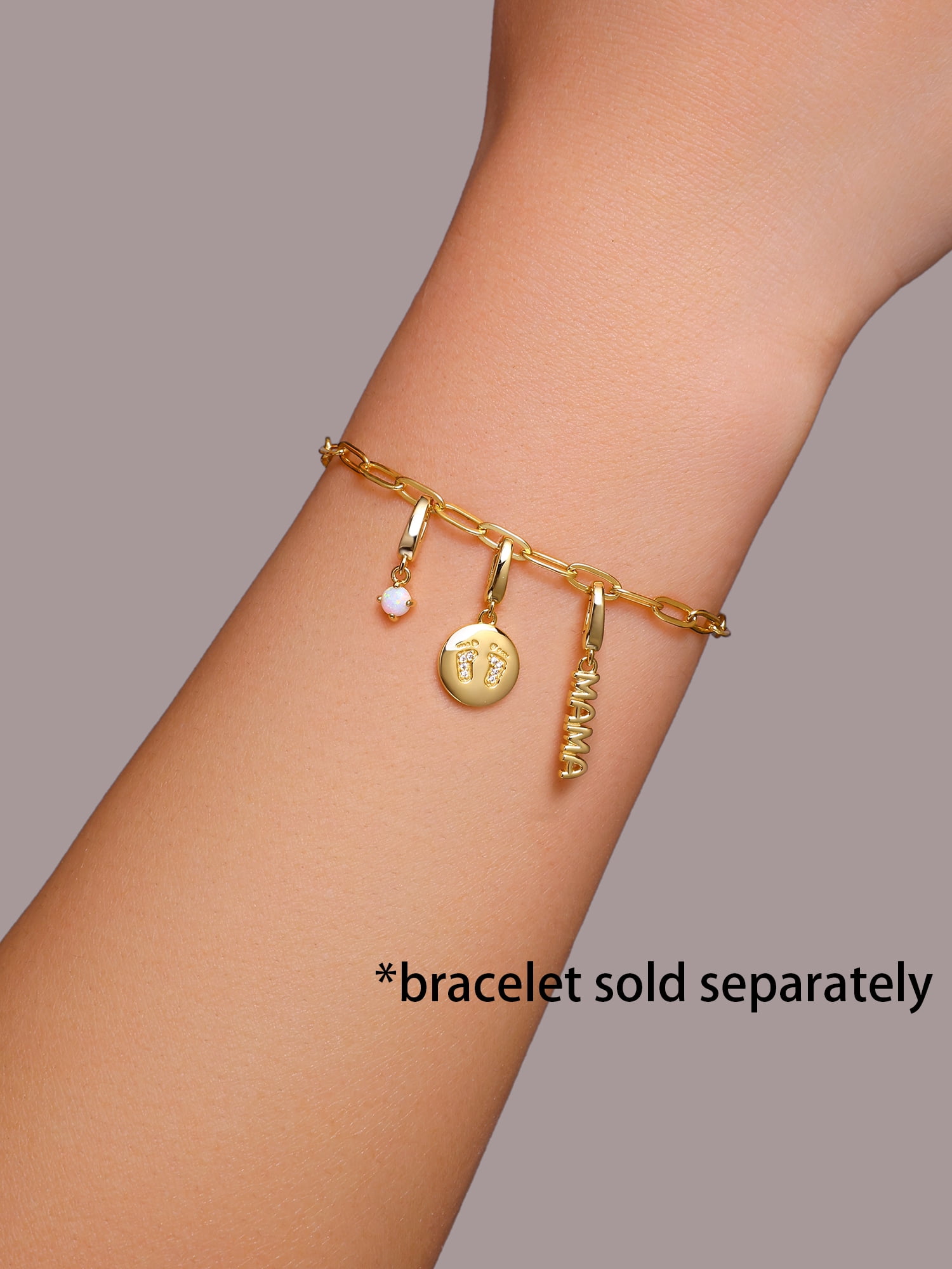 Brilliance Fine Jewelry Simulated Opal Mama Charm Set in 14KT Gold Plated Sterling Silver
