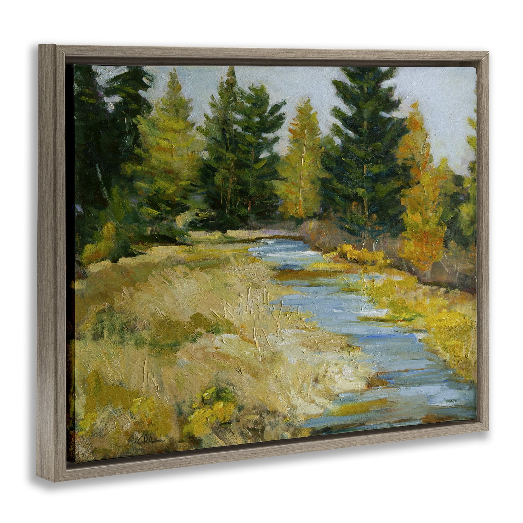 Stupell Industries A Fine Creekside Landscape Landscape & Nature Painting Brown Floater Framed Canvas Art Print Wall Art, 21 x 17