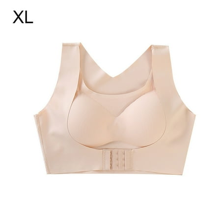 

Rinhoo Trade Women Bra Push Up Elastic Padded Front Buckle Sport Bra Wireless Anti-slip Underwear Skin Color XL