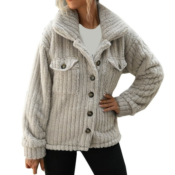B91xZ Women Hooded Cardigan Fuzzy Jacket Long Sleeve Warm Soft Polar Lightweight Coat with Pockets for Winter,A L