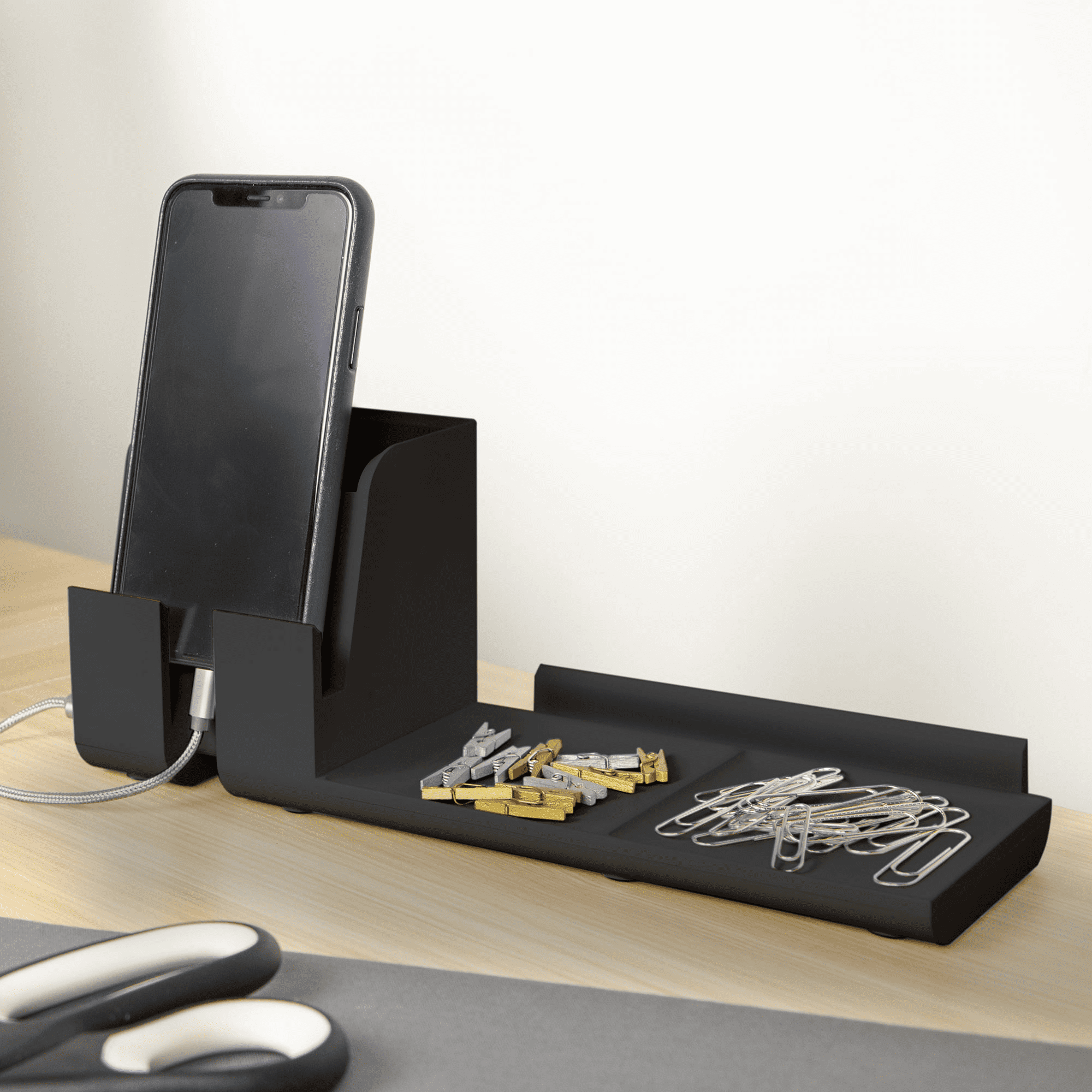 BOSTITCH Office Konnect Desk Organizer Power Base with Phone Stand, Black