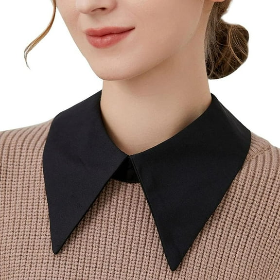 LoudSung False Collar Detachable Blouse Fake Collar Half Shirts Collar Simple Designed Top Elegant for Women Girls 2pcs Black