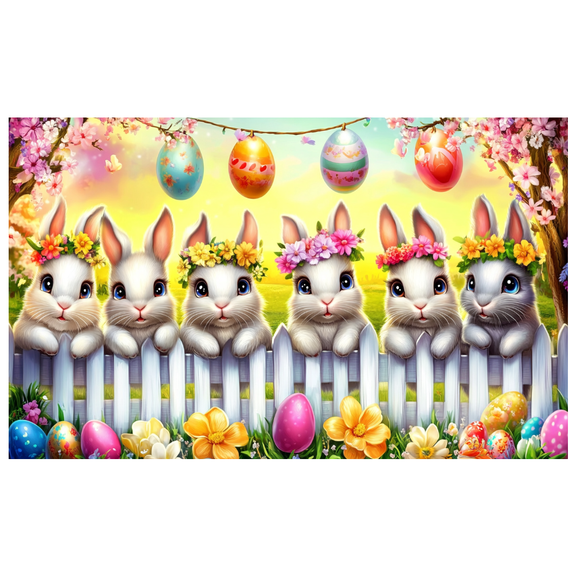 Adorable Bunny Themed Easter Background Banner with Colorful Eggs Flowers Party Decorations Easter Party Supplies Photography Props Spring Celebrations