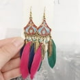 thumbnail image 4 of Long Feather Dangle Drop Statement Earrings for Women Gold-Toned Bohemian Enamel Fan Shaped Leaf Turquoise Beads Fringe Tassel Dangling Studs Earring Lightweight Fish Hook Vintage Ethnic Jewelry, 4 of 12