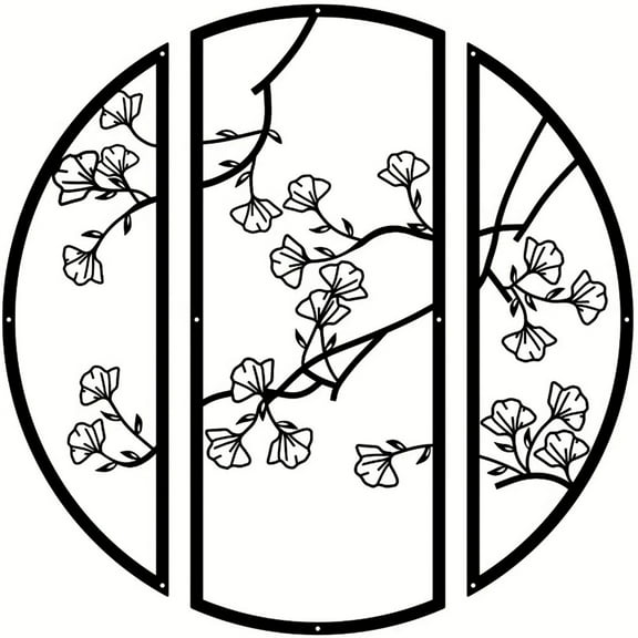 3pcs/set White Fruit Tree Metal Wall Art Decor, Black Simple Line Round Wall Art Sculpture, Suitable for Kitchen Bedroom Wall Decor