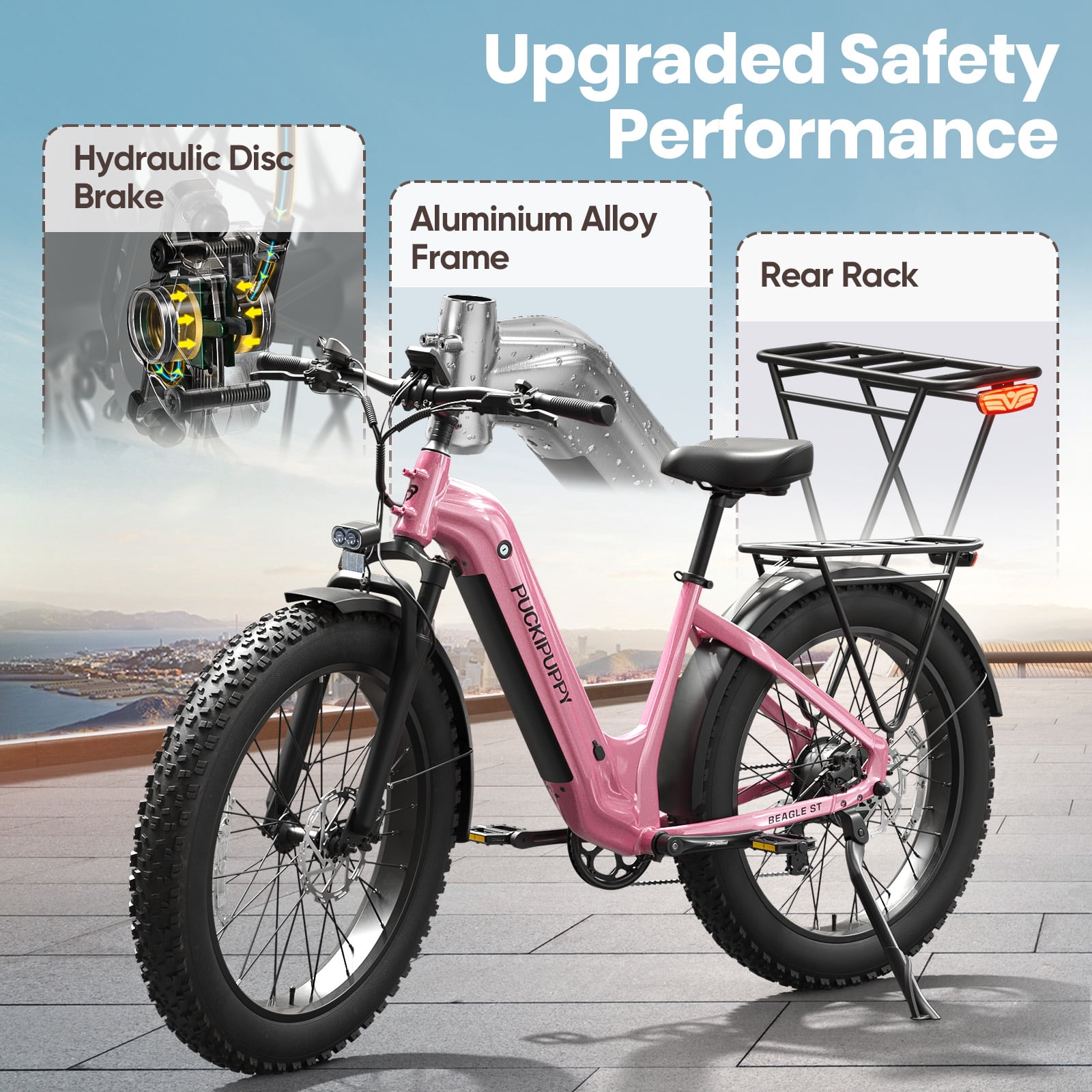 PUCKIPUPPY 960W Peak Electric Bike for Adults Step Through E-Bike 28mph Max Speed 60Miles Range 26" Fat Tire Electric Mountain Bike 48V 15AH Battery 7 Speed off-Road Ebike, Comply with UL2849 By SGS
