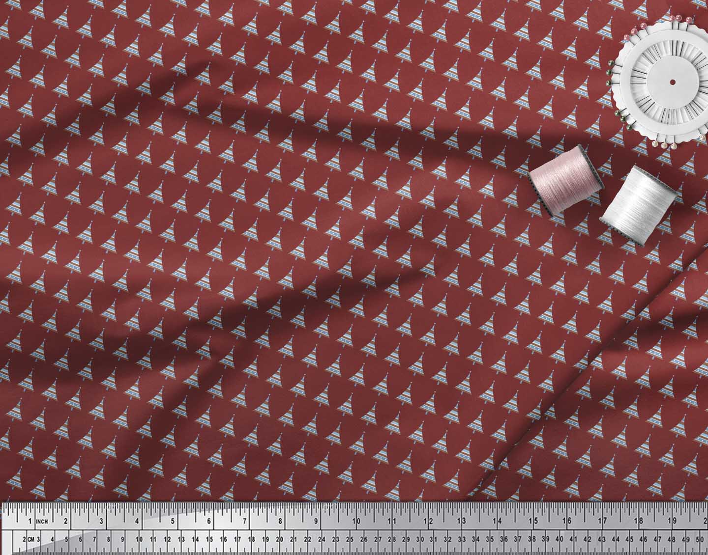 Soimoi Red Moss Georgette Fabric Tree Christmas Fabric Prints By Yard 42 Inch Wide