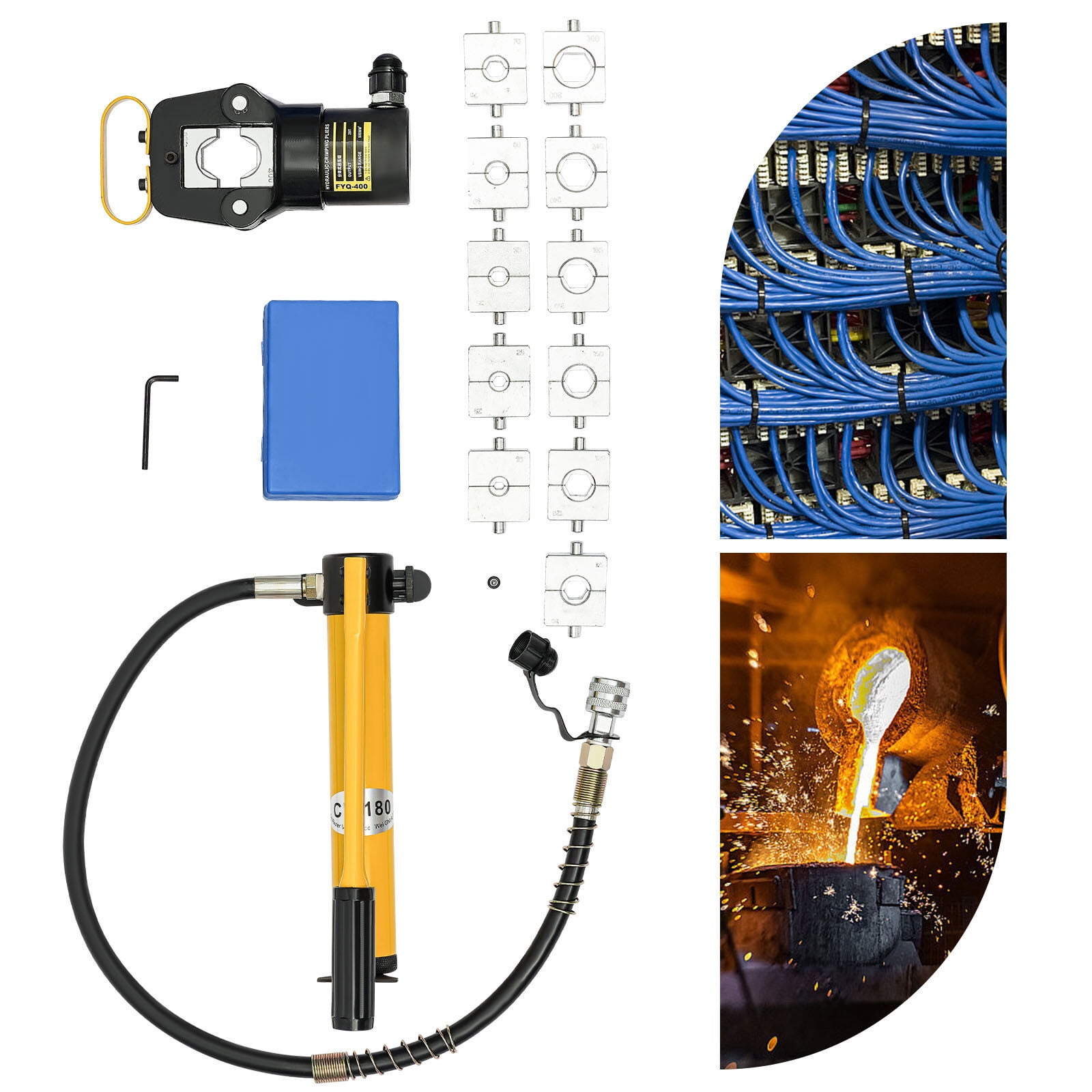 Miumaeov Hydraulic Crimper Crimping Tool 20 Ton Cable Wire Hose Lug Terminal +12 Dies Set