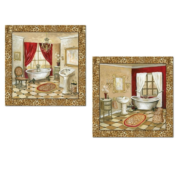 Gango Home Decor Leopard Print Clawfoot Bathtub and Sink Set; 2 - 12" x 12" Unframed Prints