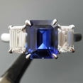 thumbnail image 2 of 2.84 Ct Emerald Cut Genuine Blue Sapphire Diamond Beautiful Three Stone Ring for Wedding 14K White Gold Size 10.5, 2 of 10