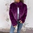 thumbnail image 2 of Yigetop Faux Fur Jacket Women Women's Fashion Cropped Faux Jacket Shaggy Warm Open Front Cardigan Coat Casual Long Sleeve Outerwear Fuzzy Jackets for Women Purple S, 2 of 5