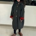 thumbnail image 4 of NAISIBABY Girls Woolen Coat, High Neck Hooded Long Length Loose Buttons Winter Fashion Thicken Warm Overcoat Gray 13T, 4 of 9
