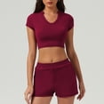 thumbnail image 1 of PISONIC Women's V-Neck Crop Top & Shorts Set - Active Fitness Apparel with 4 Color Options, 1 of 9