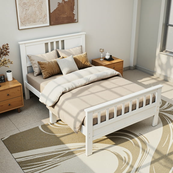 LIFERECORD Twin Size Metal Platform Bed Frame with Headboard & Footboard - 350LB Support, No Box Spring Needed, White