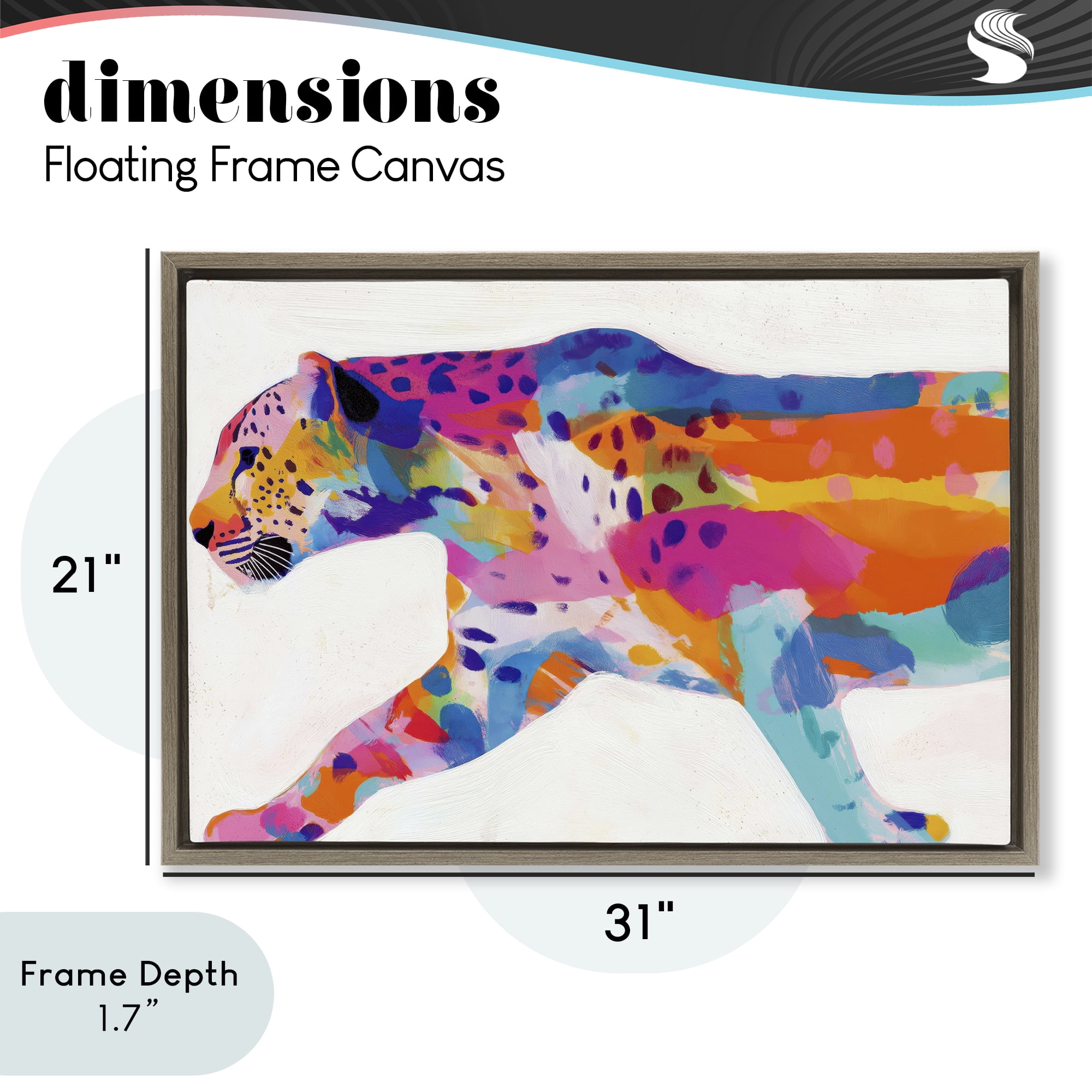 Stupell Industries Vibrant Hued Cheetah In Motion Brown Framed Floater Canvas Wall Art, design by Chromatic Storm Studio