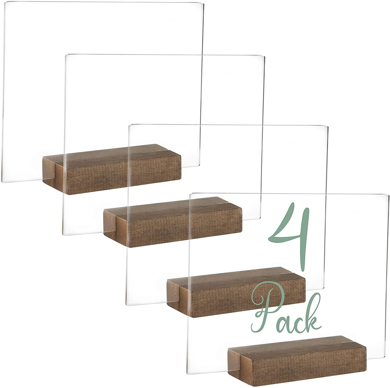 Clear Acrylic Sign with Wood Stand-10 Pack 4x6 Inch Clear Rectangle Acrylic  Sheets with Wood Base, DIY Blank Acrylic Sign for Wedding Table Numbers
