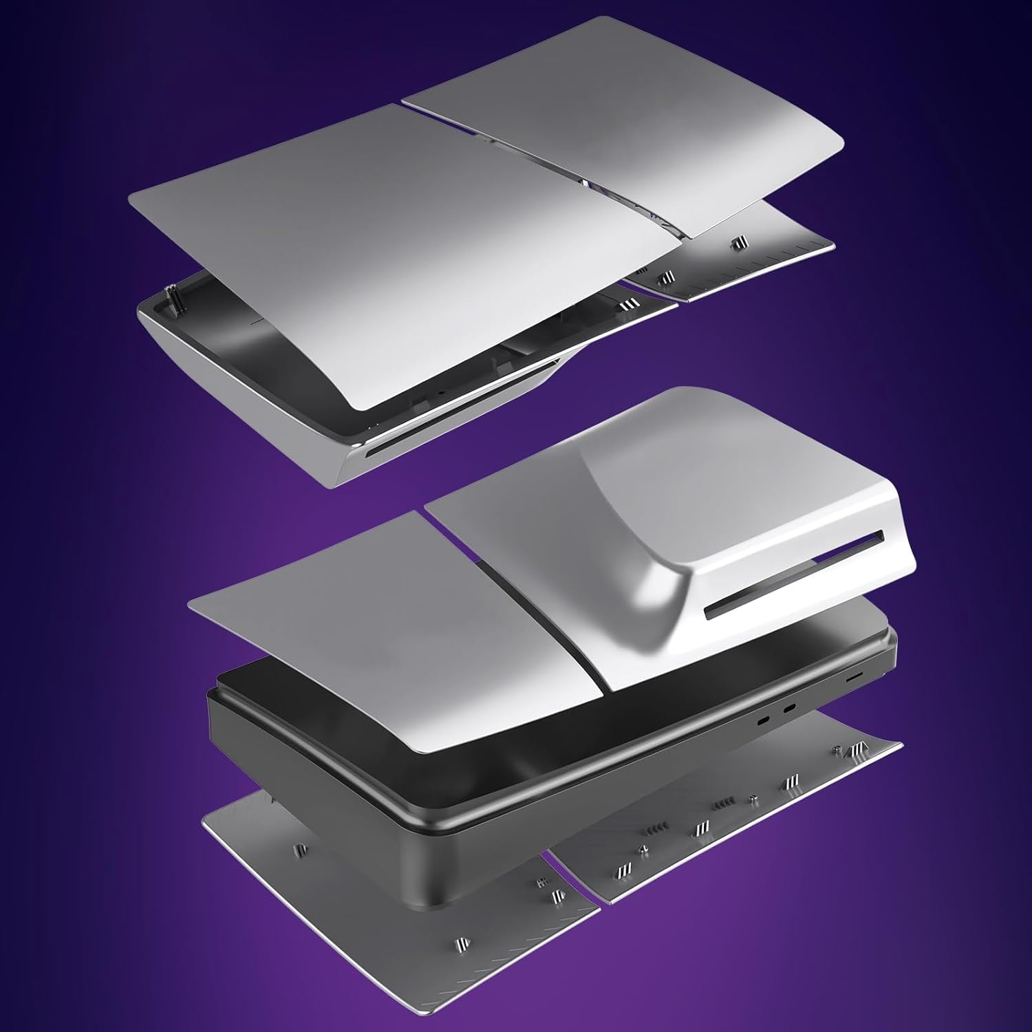 Slim Disc Edition Cover Plates for PS5 Slim Console, Shell Panels Compatible with PlayStation 5 Slim Accessories Protective Replacement Faceplate (Silver)
