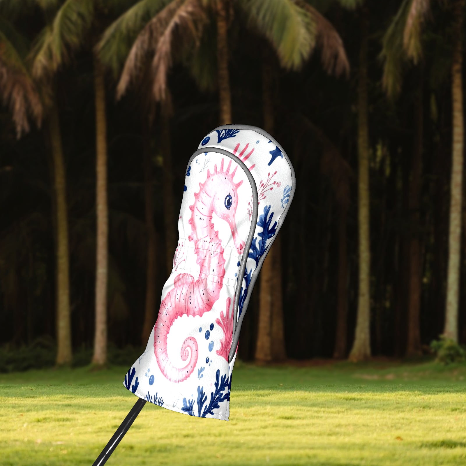 Golf Club Covers PU Leather Waterproof Head Covers for Fairway Woods Hybrids Seahorse Pattern Unisex Fits Most Brands