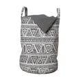 thumbnail image 1 of Tribal Laundry Bag, Monochrome Design Style Continuous Zentangle Triangles Pattern, Hamper Basket with Handles Drawstring Closure for Laundromats, 13" x 19", Charcoal Grey and White, by Ambesonne, 1 of 4