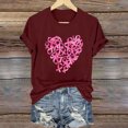 thumbnail image 2 of Fartey Breast Cancer Shirts for Women Cute Heart Pink Ribbons Print T-Shirt Loose Fit Short Sleeve Shirt Breast Cancer Awareness Crew Neck Tees Wine XL, 2 of 5