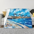 thumbnail image 1 of Fotbe Greek Island Windmills Painting Manta de Franela con Estampado, Manta Ultrasuave para Cama, Sofá, Auto, Hipoalergénica y Antibolitas-50"x40", 1 of 6