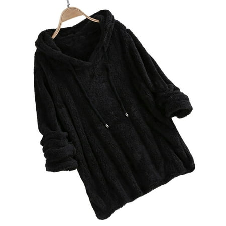 

Women Loose Hooded Pajama Solid Fuzzy Fleece Open Front Pajama Suitable for Spring Autumn and Winter S Black