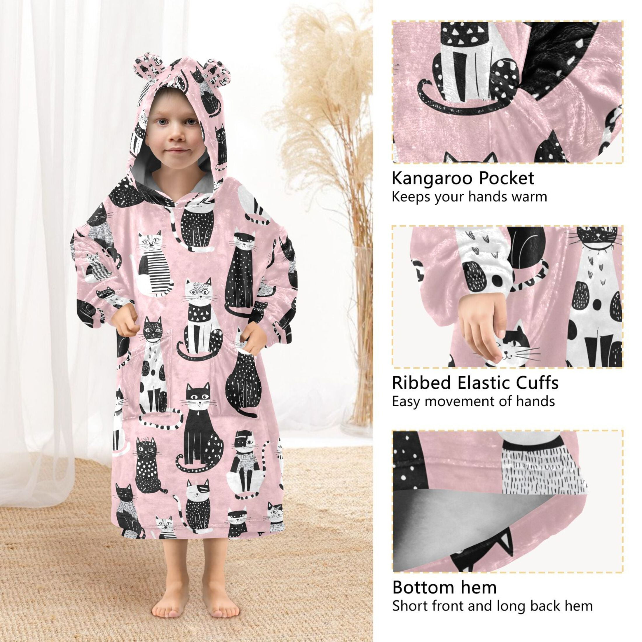 joogoo Blanket Hoodie for Cat Geometry Art Oversize Sweatshirt 3-14 YR L