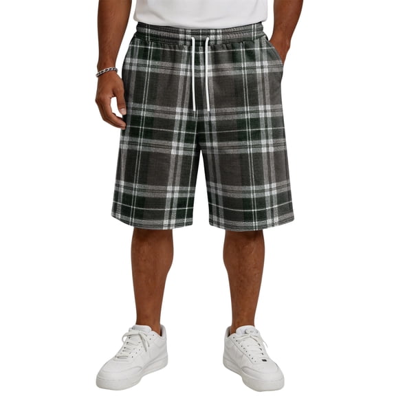 Dwellite Men's Plaid Pajama Shorts Relaxed Fit Lounge Pants Drawstring Casual Summer Trousers with Pockets Black 3XL